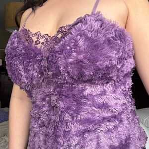 Purple Lace Trim Fuzzy Top